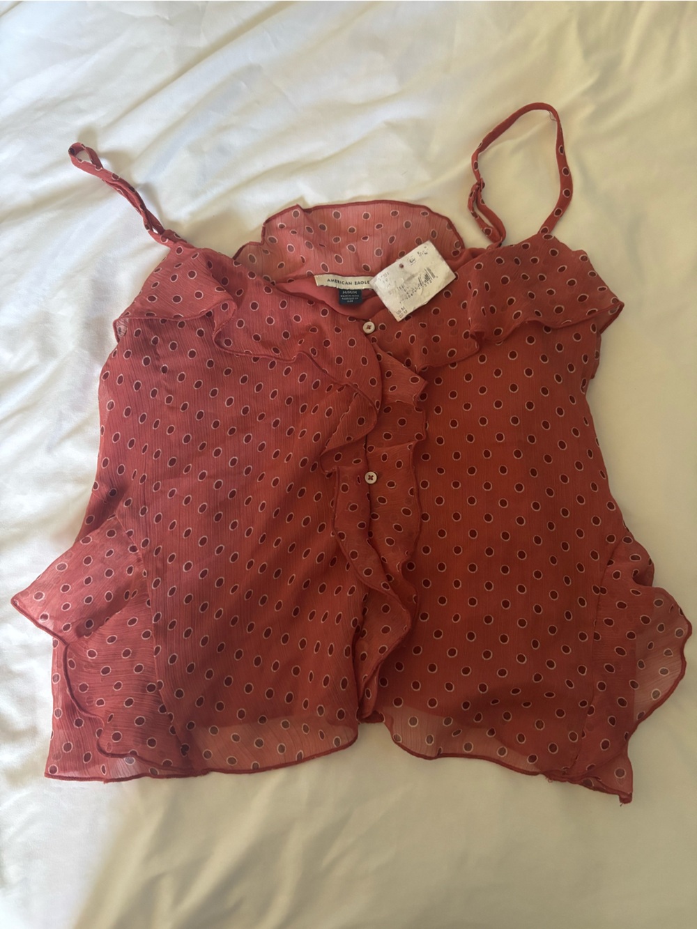American Eagle Outfitters Rust Red Polka Dot Ruffled Tank Top